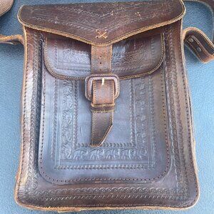 Vintage Hand tooled Leather Satchel Men or Women